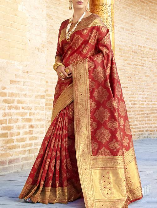 zari border banarasi saree with blouse - 15398879 - Very Small Image - 1