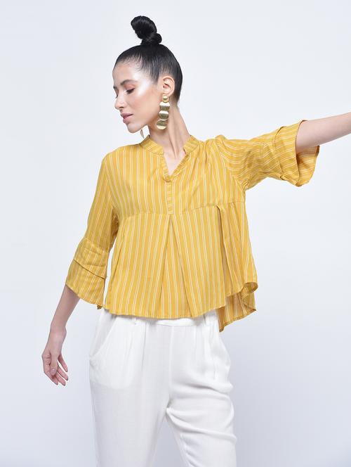layered sleeve pleated striped top - 15399066 - Very Small Image - 1