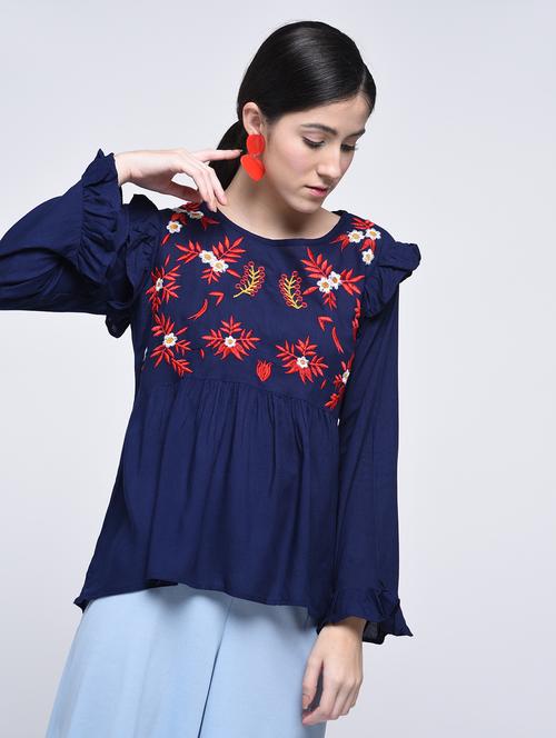 women's peplum round neck top - 15399494 - Very Small Image - 1