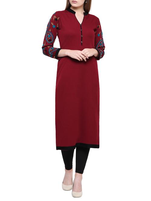 maroon wool woolen kurta - 15400097 - Very Small Image - 1