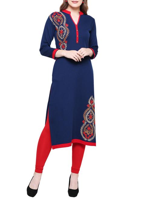blue wool woolen kurta - 15400113 - Very Small Image - 1