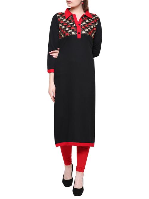 black wool woolen kurta - 15400129 - Very Small Image - 1