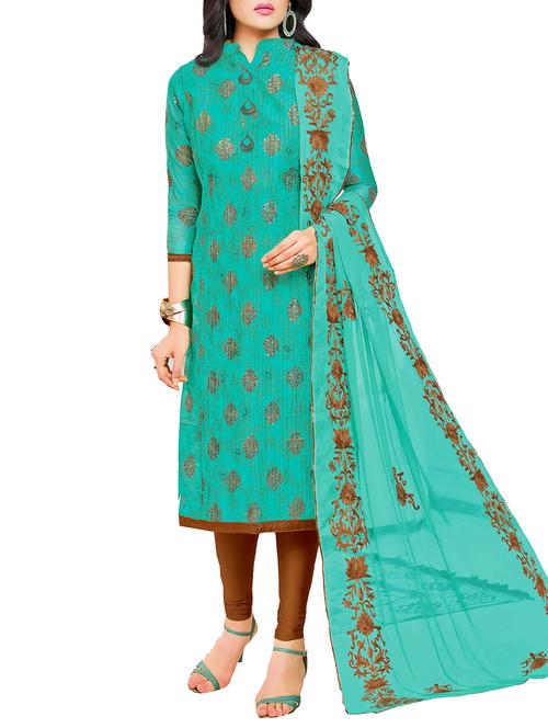 printed unstitched churidaar suit - 15400290 - Very Small Image - 1