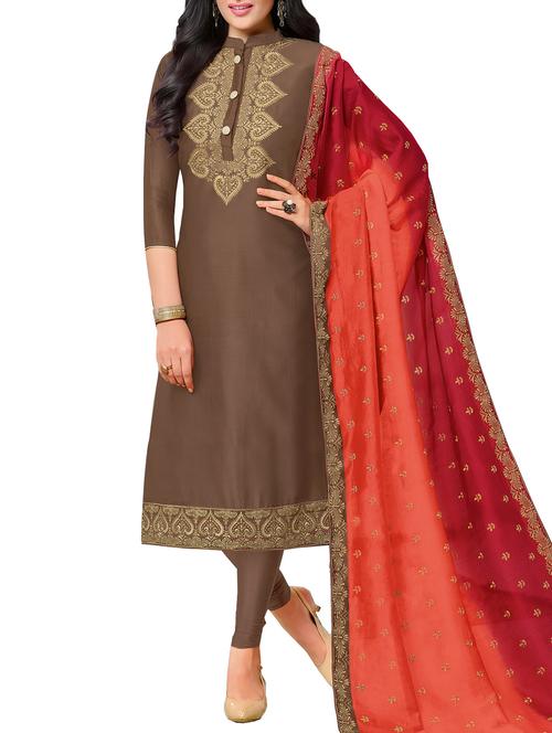 embroidered unstitched churidaar suit - 15400296 - Very Small Image - 1