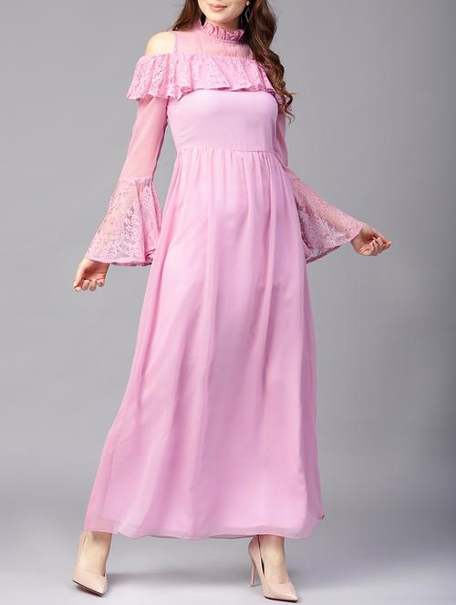 lace detail bell sleeved ruffled dress - 15401504 - Very Small Image - 1