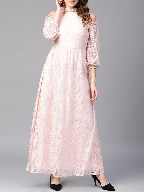 ruffled mock neck laced gown - 15401522 - Very Small Image - 1