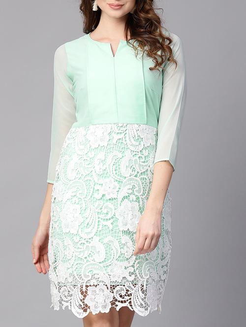notch neck laced a-line dress - 15401530 - Very Small Image - 1