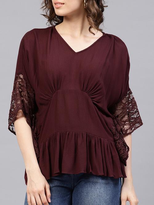 draped lace trim detail top - 15401564 - Very Small Image - 1