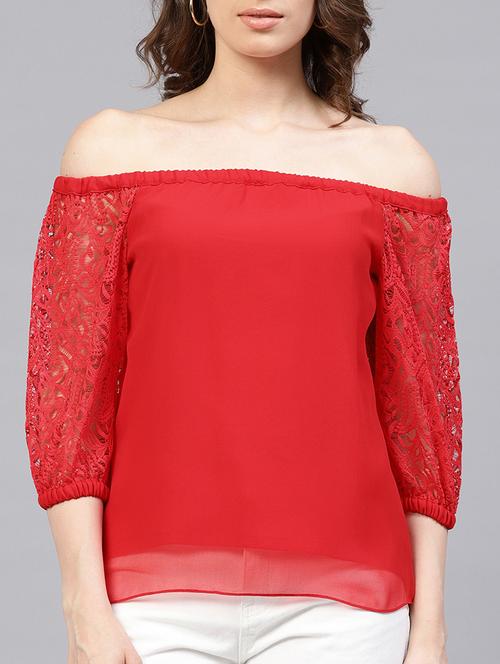 off shoulder laced sleeve top - 15401567 - Very Small Image - 1