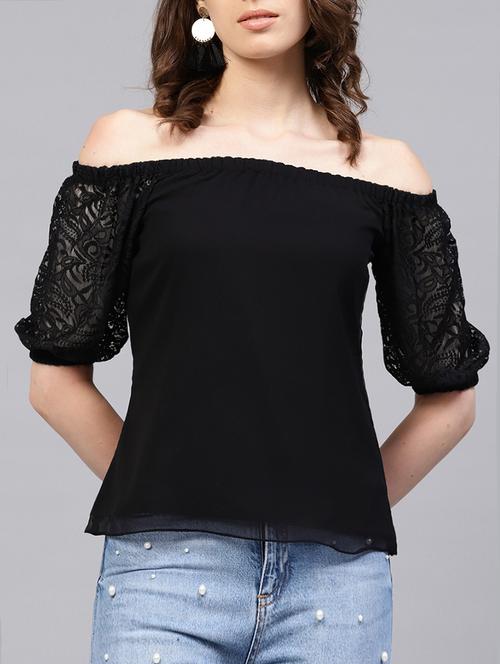 off shoulder lace sleeved top - 15401568 - Very Small Image - 1