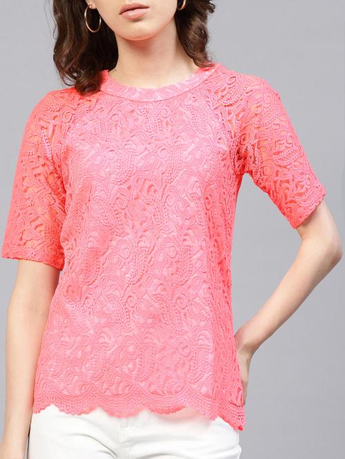 lace textured back tie knot top - 15401569 - Very Small Image - 1
