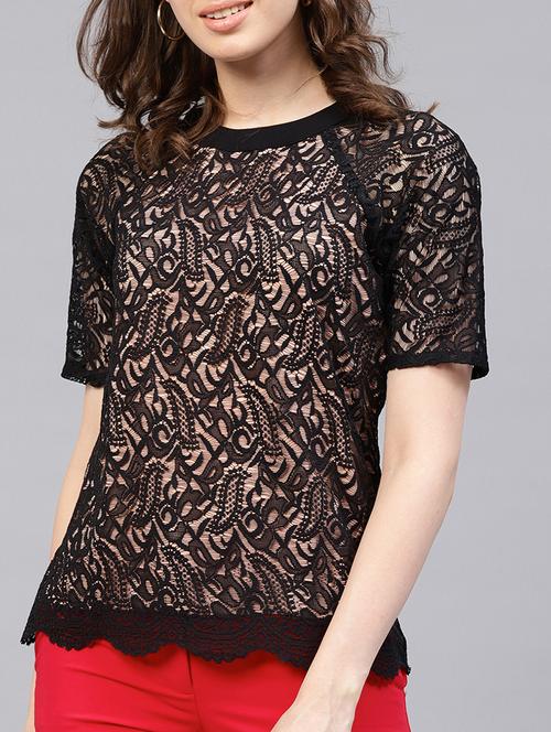 lace tie knot back raglan sleeved top - 15401570 - Very Small Image - 1