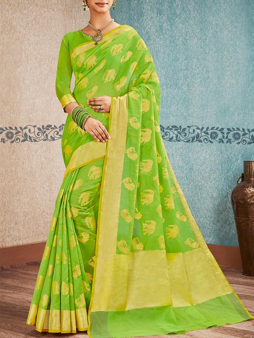 conversational zari woven banarasi saree with blouse - 15402233 - Very Small Image - 1