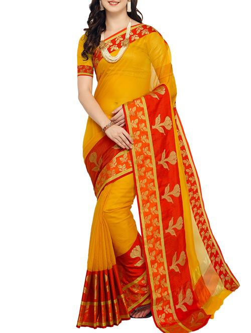 floral zari border saree with blouse - 15402265 - Very Small Image - 1