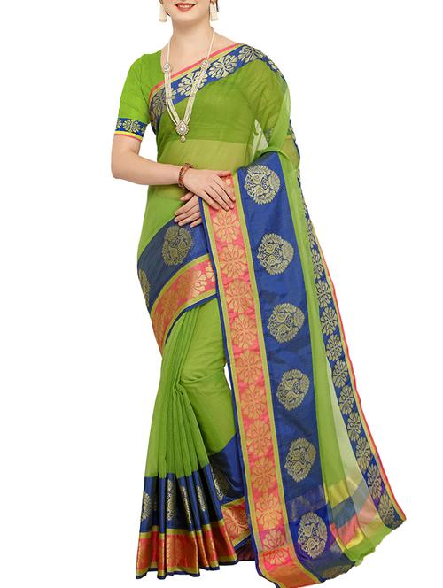 contrast zari border saree with blouse - 15402266 - Very Small Image - 1