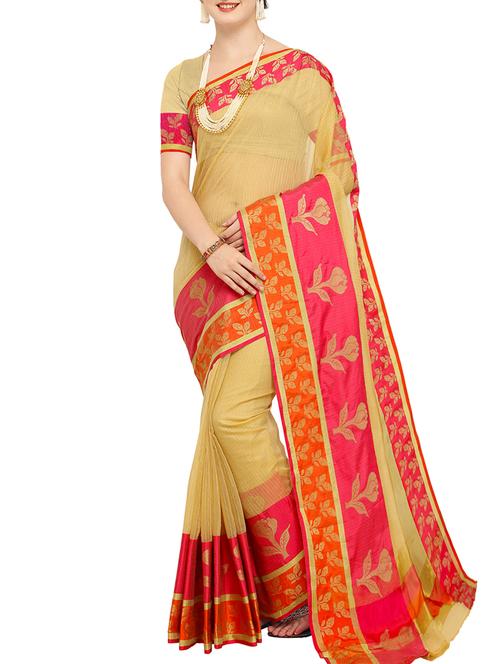 floral zari border saree with blouse - 15402267 - Very Small Image - 1