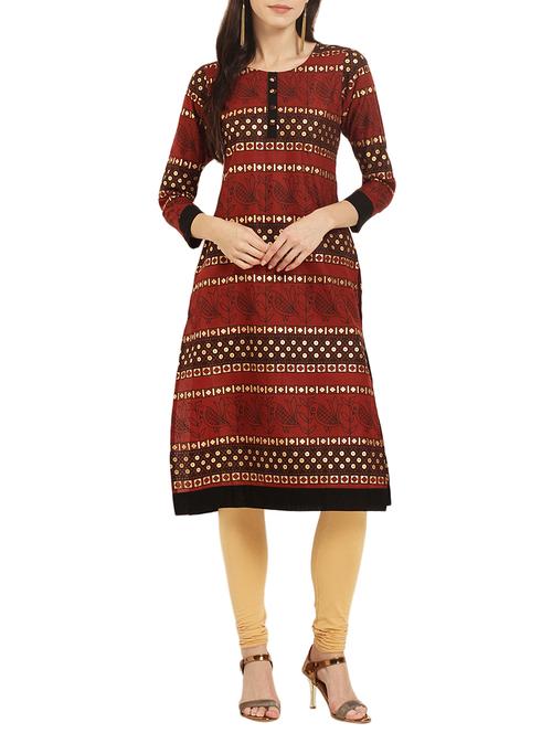 foil printed straight kurta - 15402317 - Very Small Image - 1