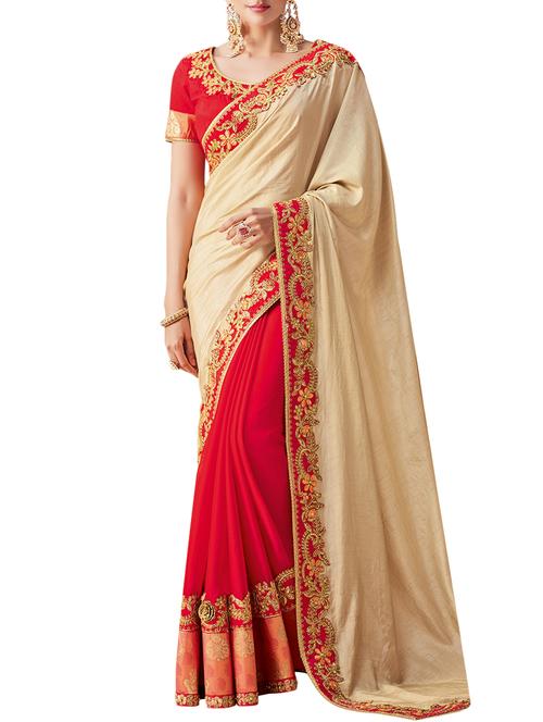embroidered border half & half saree with blouse - 15405935 - Very Small Image - 1