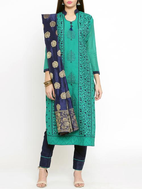 turquoise unstitched straight pant - 15406016 - Very Small Image - 1