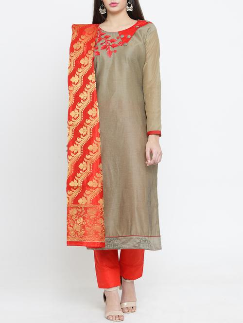 embroidered unstitched straight pant suits - 15406020 - Very Small Image - 1