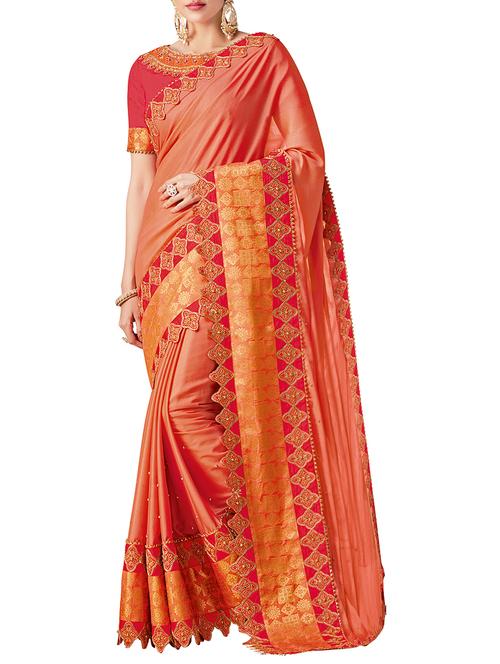 scalloped embroidered border saree with blouse - 15406085 - Very Small Image - 1