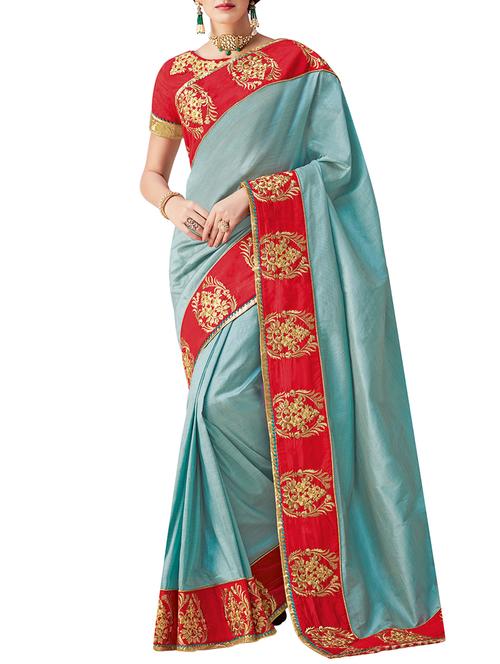 contrast embroidered border saree with blouse - 15406087 - Very Small Image - 1