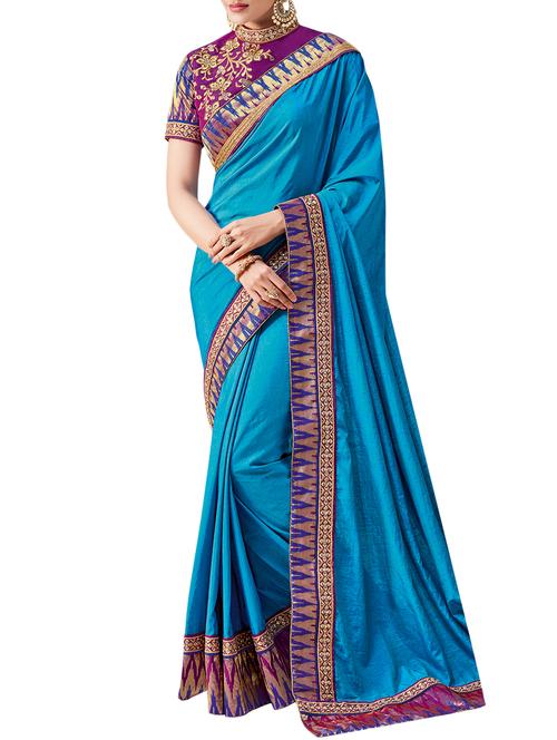 jacquard lace border saree with blouse - 15406089 - Very Small Image - 1