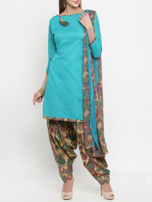 turquoise unstitched patiyala suits - 15406105 - Very Small Image - 1