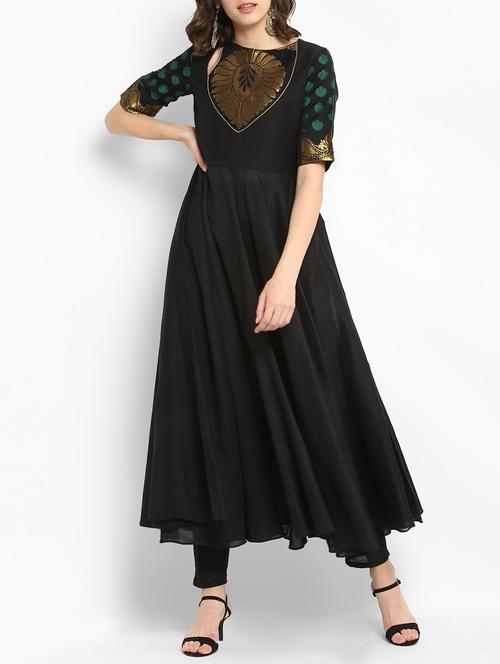 flared brocade yoke kurta - 15406194 - Very Small Image - 1