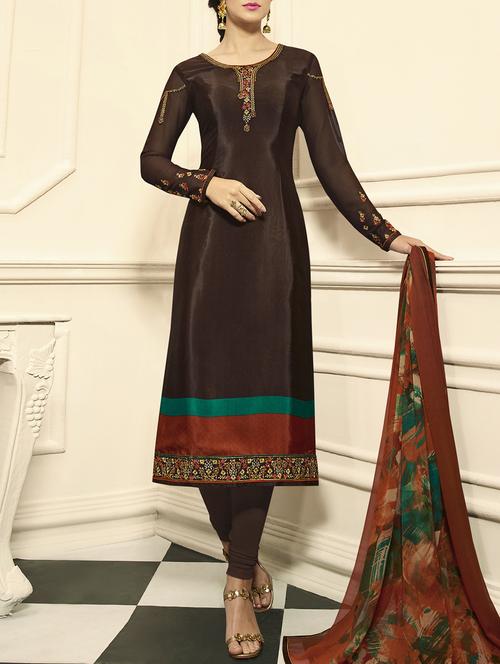 embroidered semi-stitched churidaar suit - 15409883 - Very Small Image - 1