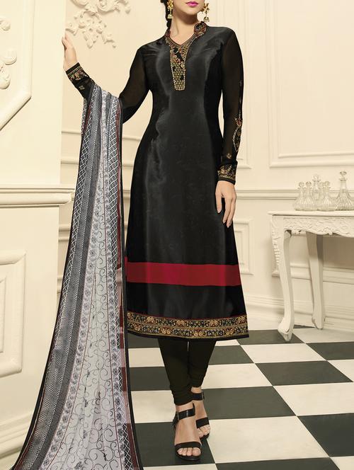 embroidered semi-stitched churidaar suit - 15409885 - Very Small Image - 1