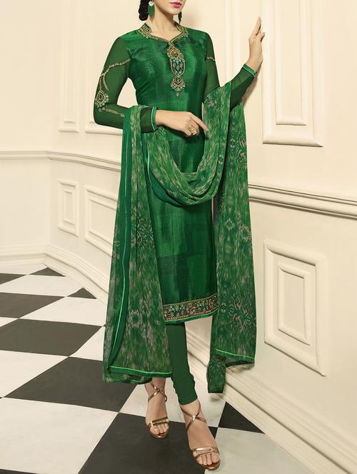 embroidered semi-stitched churidaar suit - 15409889 - Very Small Image - 1