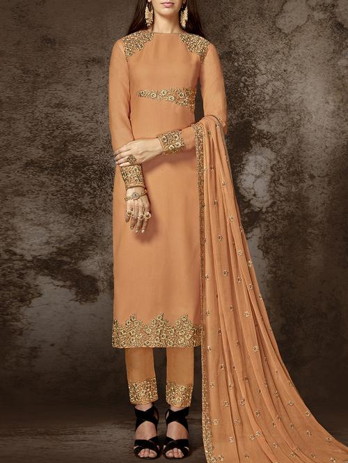 embroidered semi-stitched straight pant suit - 15409893 - Very Small Image - 1