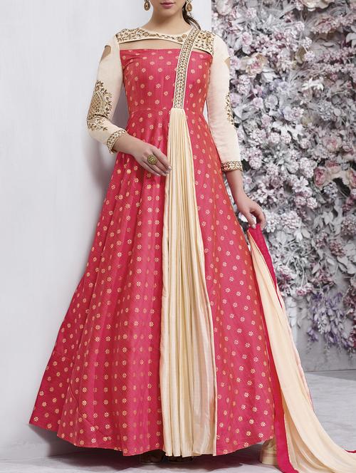 embroidered semi-stitched flared suit - 15409899 - Very Small Image - 1