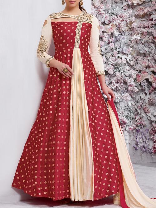 embroidered semi-stitched flared suit - 15409902 - Very Small Image - 1