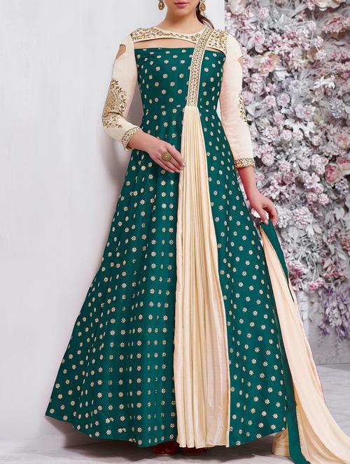 embroidered semi-stitched flared suit - 15409903 - Very Small Image - 1