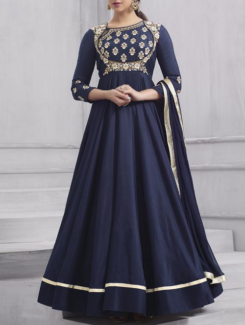 embroidered semi-stitched flared suit - 15409905 - Very Small Image - 1
