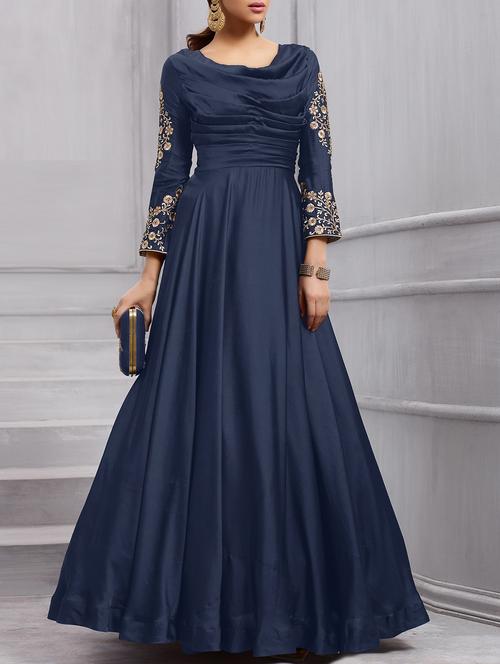 embroidered semi-stitched flared suit - 15409914 - Very Small Image - 1