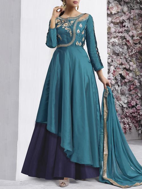 embroidered semi-stitched flared suit - 15409918 - Very Small Image - 1