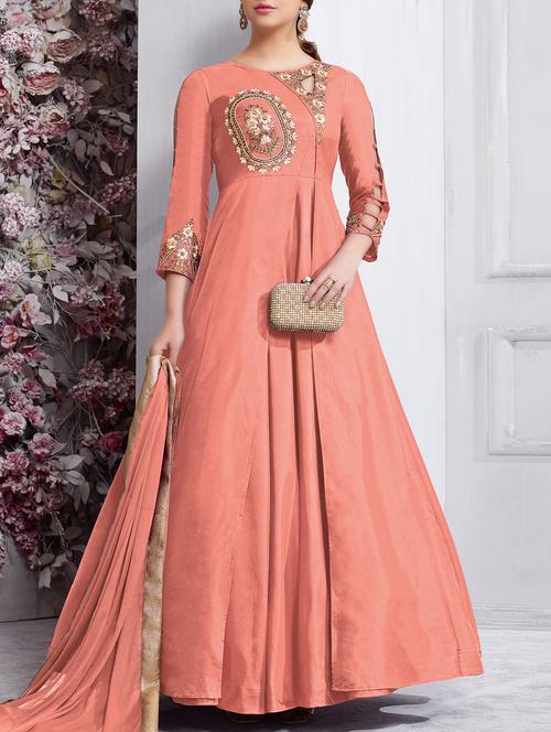 embroidered semi-stitched flared suit - 15409921 - Very Small Image - 1