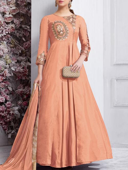 embroidered semi-stitched flared suit - 15409924 - Very Small Image - 1