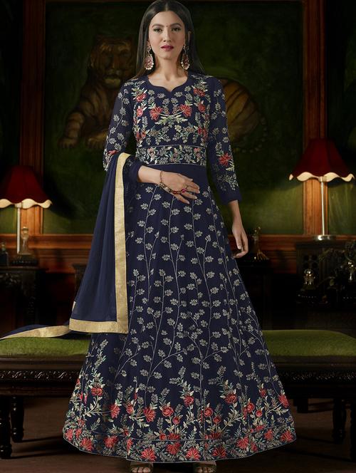 embroidered semi-stitched anarkali suit - 15409931 - Very Small Image - 1