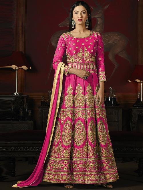 embroidered semi-stitched anarkali suit - 15409935 - Very Small Image - 1
