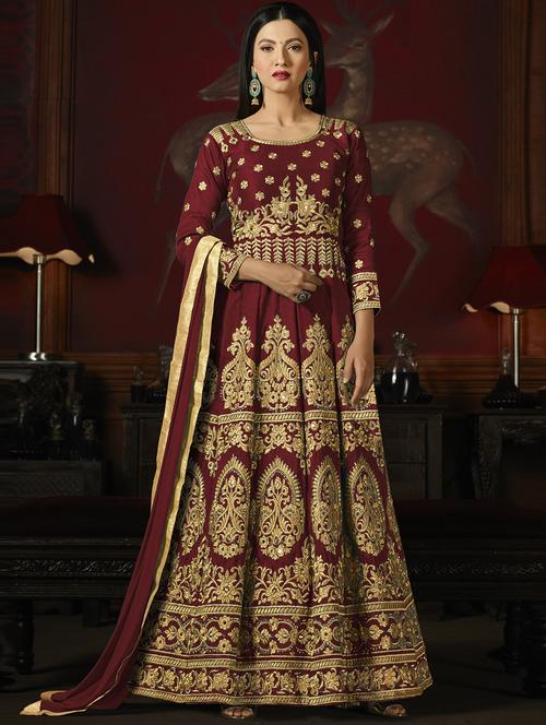 embroidered semi-stitched anarkali suit - 15409936 - Very Small Image - 1