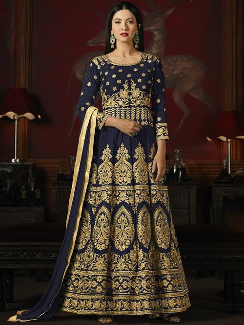 embroidered semi-stitched anarkali suit - 15409937 - Very Small Image - 1