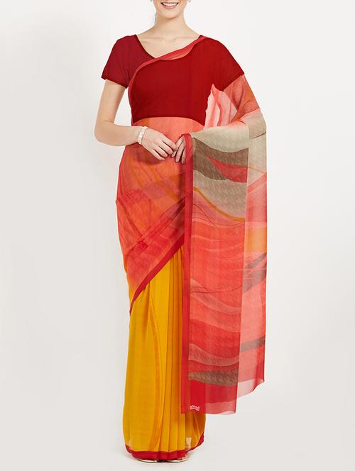 dual tone printed saree with blouse - 15409964 - Very Small Image - 1