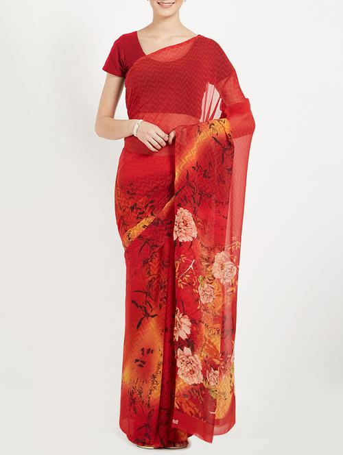 floral pallu printed saree with blouse - 15409970 - Very Small Image - 1