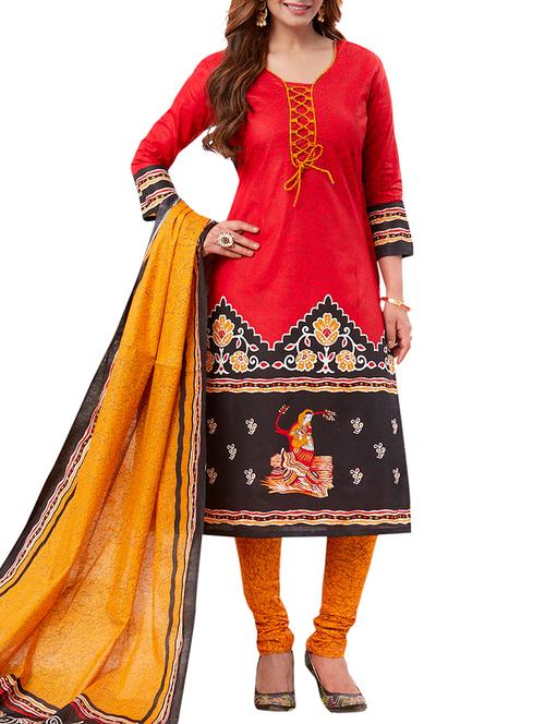 printed unstitched churidaar suit - 15410184 - Very Small Image - 1