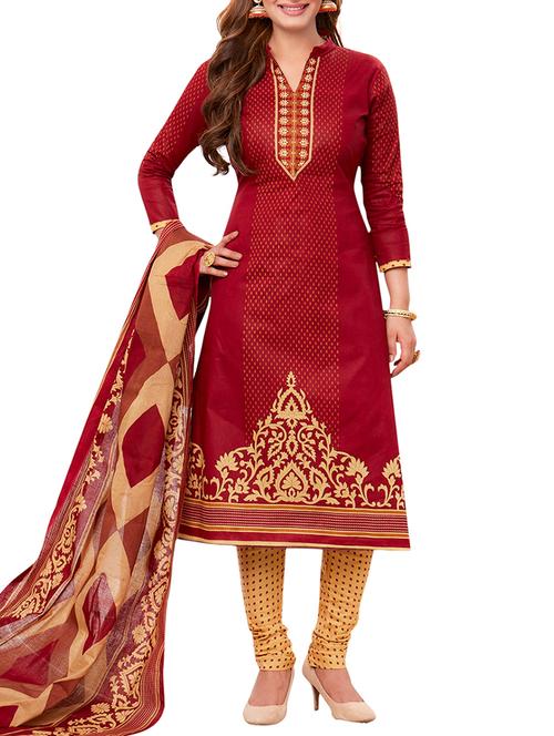 printed unstitched churidaar suit - 15410186 - Very Small Image - 1