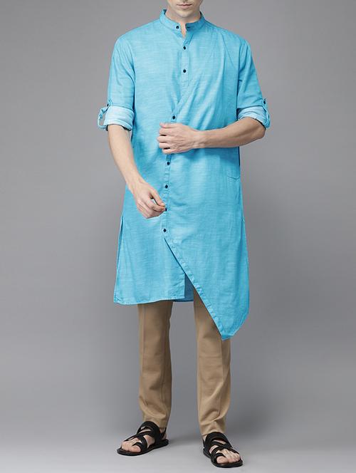 blue cotton asymmetric kurta - 15410557 - Very Small Image - 1